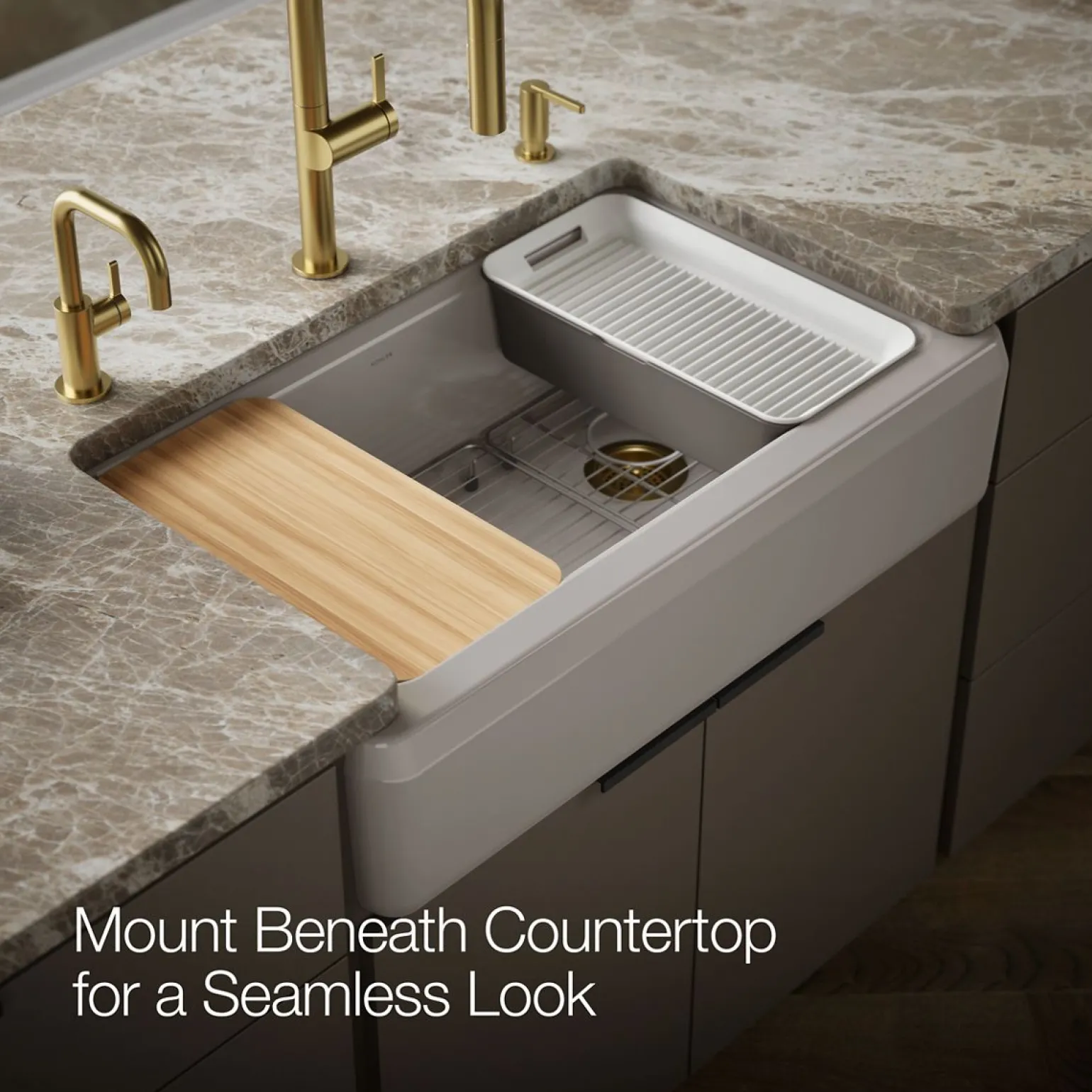 35-3/4" undermount single-bowl farmhouse workstation kitchen sink