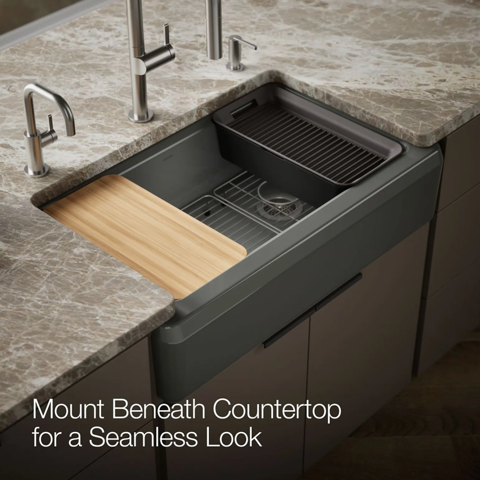 35-3/4" undermount single-bowl farmhouse workstation kitchen sink