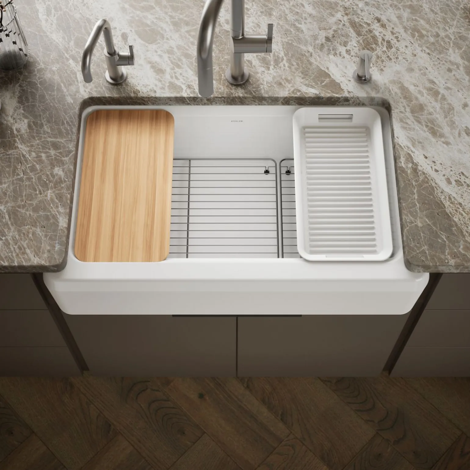 35-3/4" undermount single-bowl farmhouse workstation kitchen sink