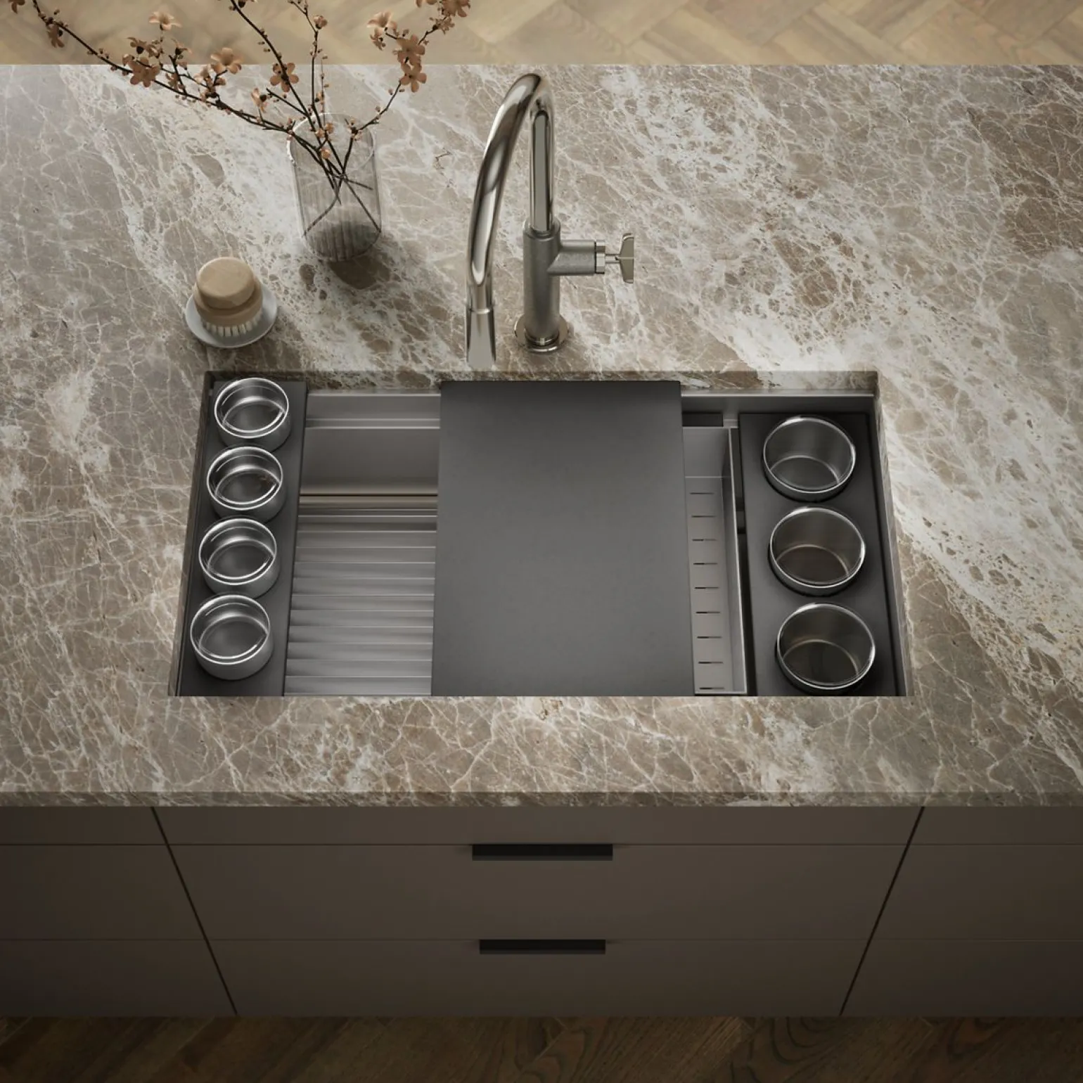 33-3/4" undermount single-bowl workstation kitchen sink
