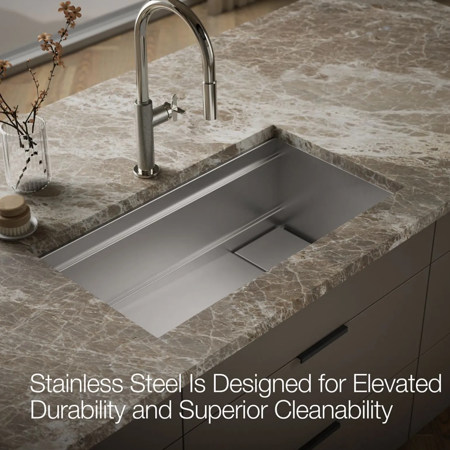 33-3/4" undermount single-bowl workstation kitchen sink