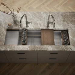57-3/4" undermount single-bowl workstation kitchen sink