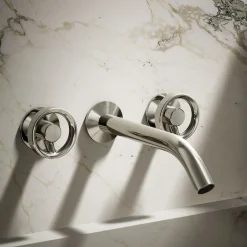 Wall-mount bathroom sink faucet Industrial handle trim