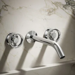 Wall-mount bathroom sink faucet Industrial handle trim