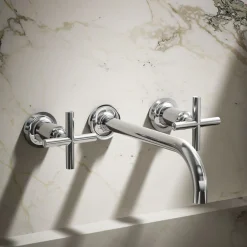 Wall-mount bathroom sink faucet trim with Cross handles, 1.2 gpm