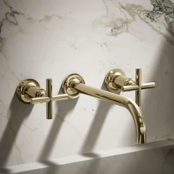 Wall-mount bathroom sink faucet trim with Cross handles, 1.2 gpm