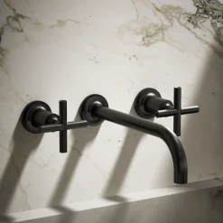Wall-mount bathroom sink faucet trim with Cross handles, 1.2 gpm