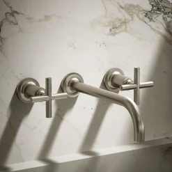 Wall-mount bathroom sink faucet trim with Cross handles, 1.2 gpm