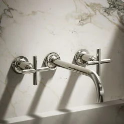 Wall-mount bathroom sink faucet trim with Cross handles, 1.2 gpm