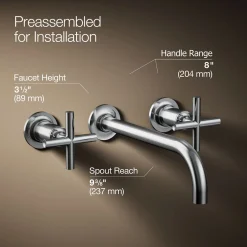 Wall-mount bathroom sink faucet trim with Cross handles, 1.2 gpm