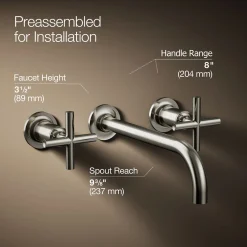 Wall-mount bathroom sink faucet trim with Cross handles, 1.2 gpm