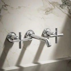 Wall-mount bathroom sink faucet trim with Cross handles, 1.2 gpm