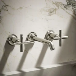 Wall-mount bathroom sink faucet trim with Cross handles, 1.2 gpm