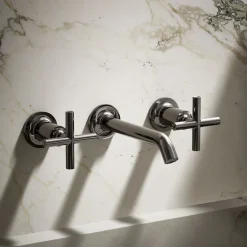 Wall-mount bathroom sink faucet trim with Cross handles, 1.2 gpm