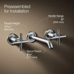 Wall-mount bathroom sink faucet trim with Cross handles, 1.2 gpm