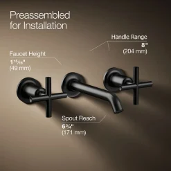 Wall-mount bathroom sink faucet trim with Cross handles, 1.2 gpm