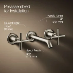 Wall-mount bathroom sink faucet trim with Cross handles, 1.2 gpm