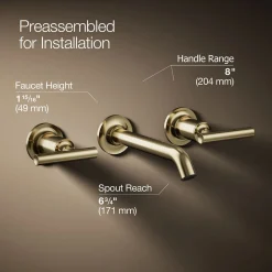 Wall-mount bathroom sink faucet trim with Lever handles, 1.2 gpm