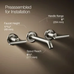 Wall-mount bathroom sink faucet trim with Lever handles, 1.2 gpm