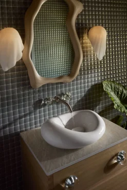 Wall-mount bathroom sink faucet handle trim