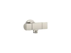Wall-mount handshower holder with supply elbow and volume control