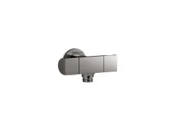 Wall-mount handshower holder with supply elbow and volume control