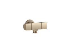 Wall-mount handshower holder with supply elbow and volume control