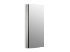 15" W x 36-1/8" H aluminum single-door medicine cabinet with 170 degree hinge
