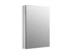 24-1/8" W x 36-1/8" H aluminum single-door medicine cabinet with 107 degree hinge