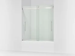 56-5/8"-59-5/8" W x 61.53" H bypass bath door with 3/8"-thick Crystal Clear glass