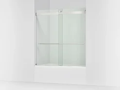 56-5/8"-59-5/8" W x 61.53" H bypass bath door with 5/16"-thick Crystal Clear glass