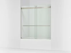 56-5/8"-59-5/8" W x 61.53" H bypass bath door with 5/16"-thick Crystal Clear glass
