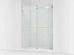 56-5/8"-59-5/8" W x 77.53" H bypass shower door with 5/16"-thick Crystal Clear glass