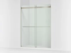 56-5/8"-59-5/8" W x 77.53" H bypass shower door with 5/16"-thick Crystal Clear glass