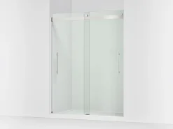 56-5/8"-59-5/8" W x 77.53" H bypass shower door with 5/16"-thick Crystal Clear glass