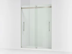 56-5/8"-59-5/8" W x 77.53" H bypass shower door with 5/16"-thick Crystal Clear glass