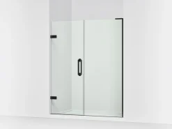 57-1/4"-58" W x 71-3/4" H pivot shower door with 3/8"-thick Crystal Clear glass