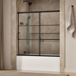 56-1/4"-59-5/8" W x 56-3/4" H sliding bath door with 1/4"-thick Crystal Clear glass