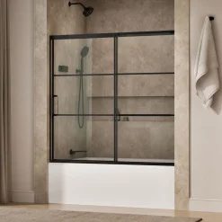 56-1/4"-59-5/8" W x 56-3/4" H sliding bath door with 5/16"-thick Crystal Clear glass