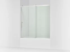 56-5/8"-59-5/8" W x 62-1/2" H sliding bath door with 3/8"-thick Crystal Clear glass