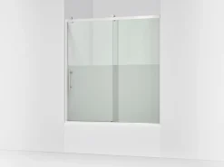 56-5/8"-59-5/8" W x 62-1/2" H sliding bath door with 3/8"-thick Crystal Clear glass