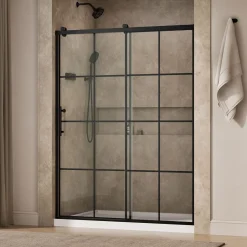 56-5/8"-59-5/8" W x 76.99" H sliding shower door with 3/8"-thick Crystal Clear glass