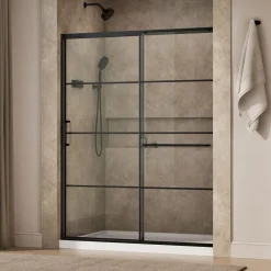 62-1/4"-65-5/8" W x 75-1/2" H sliding shower door with 5/16"-thick Crystal Clear glass