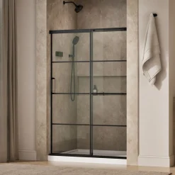 50-1/4"-53-5/8" W x 70-1/2" H sliding shower door with 1/4"-thick Crystal Clear glass