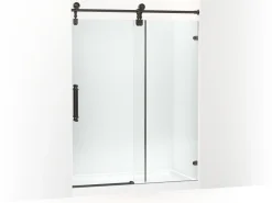 57-1/4"-58-1/4" W x 80-7/8" H sliding shower door with 3/8"-thick Crystal Clear glass